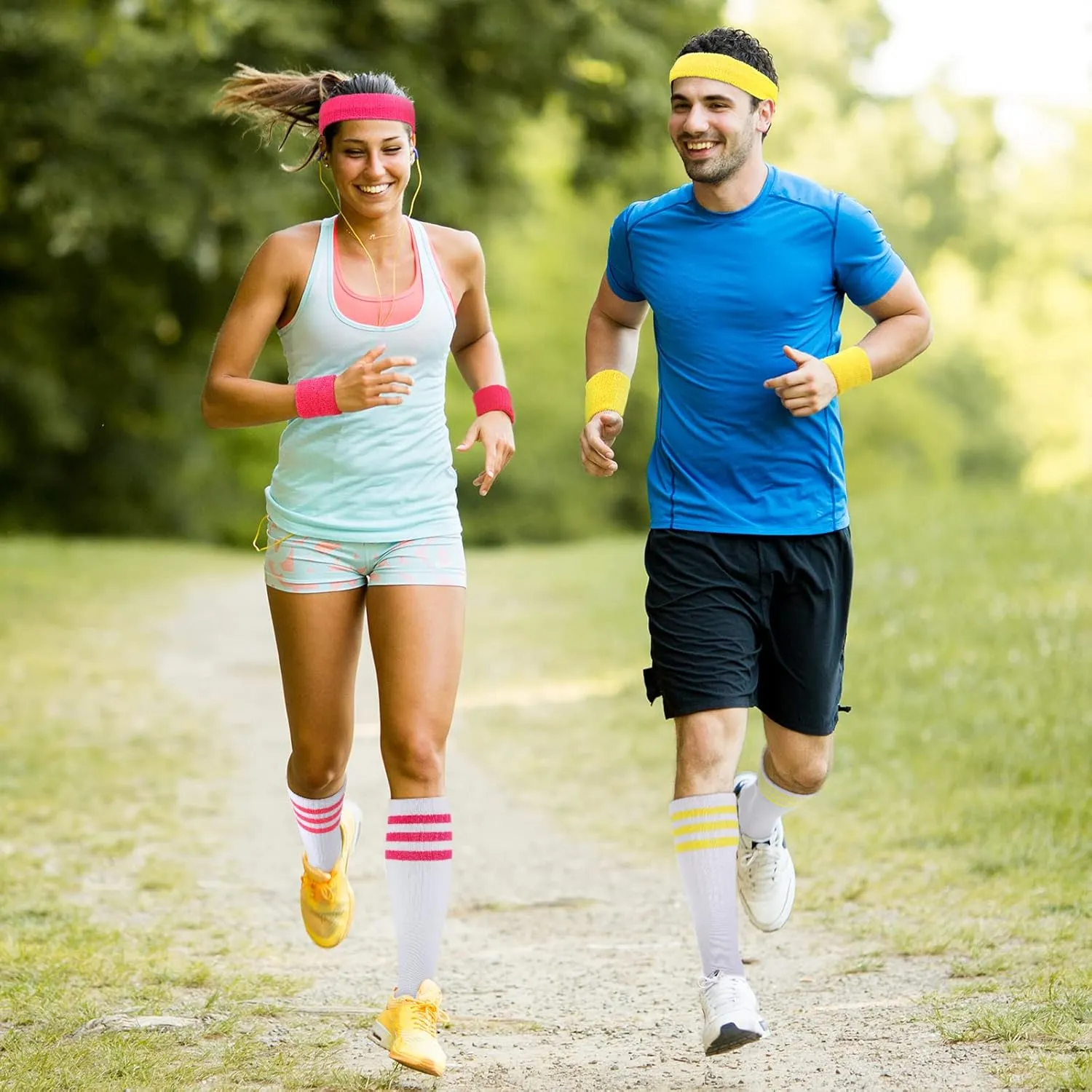 Hillban 80s Neon Sweatbands Wristband and Socks 80s Accessories for Women Men Neon Headband Workout Outfit