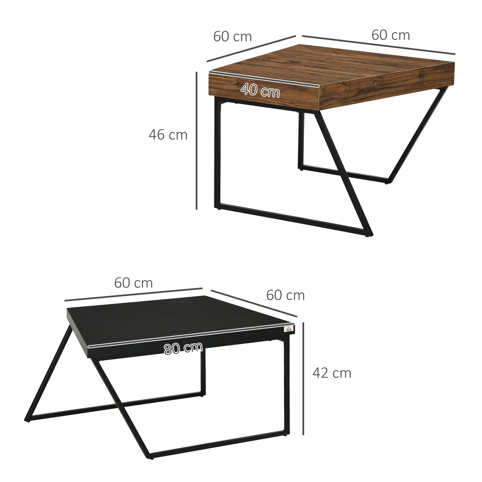 HOMCOM Coffee Table Set of 2, Geometric Coffee Table with Spacious Legroom, Steel Frame and Thick Tabletop, Industrial Coffee Tables for Living Room, Rustic Brown