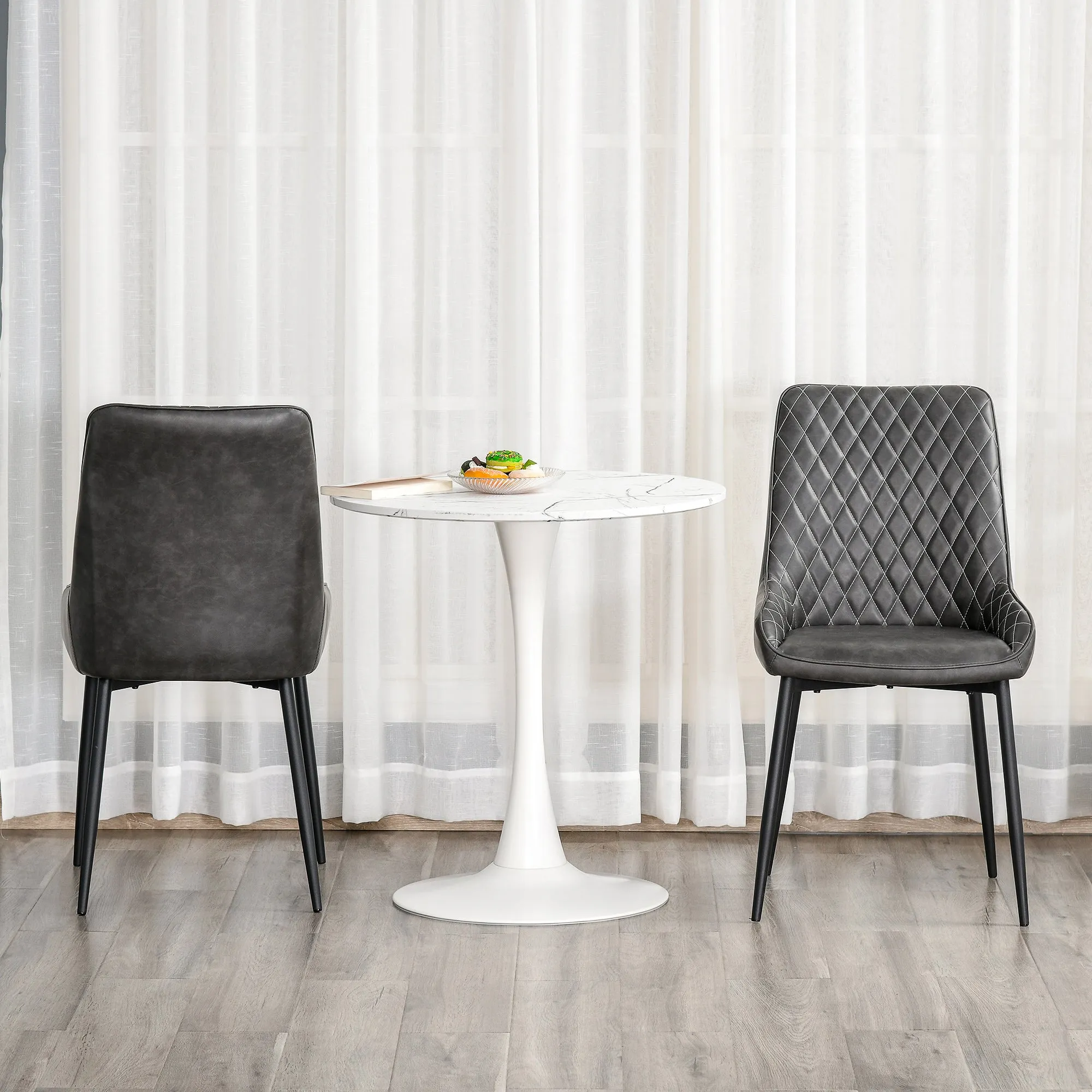 HOMCOM Retro Dining Chair Set of 2, PU Leather Upholstered Side Chairs