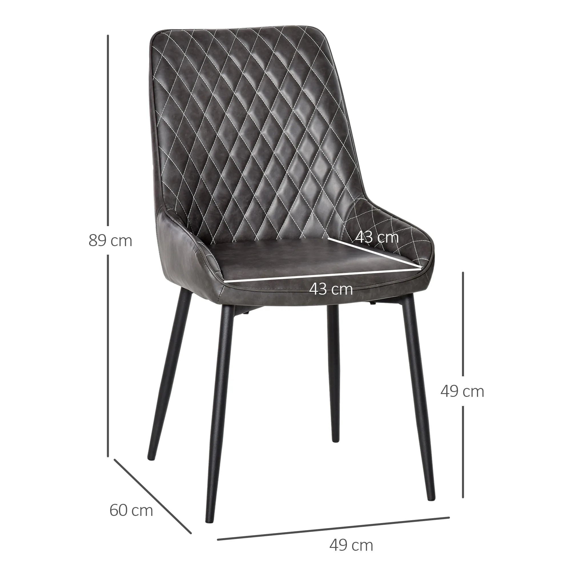 HOMCOM Retro Dining Chair Set of 2, PU Leather Upholstered Side Chairs