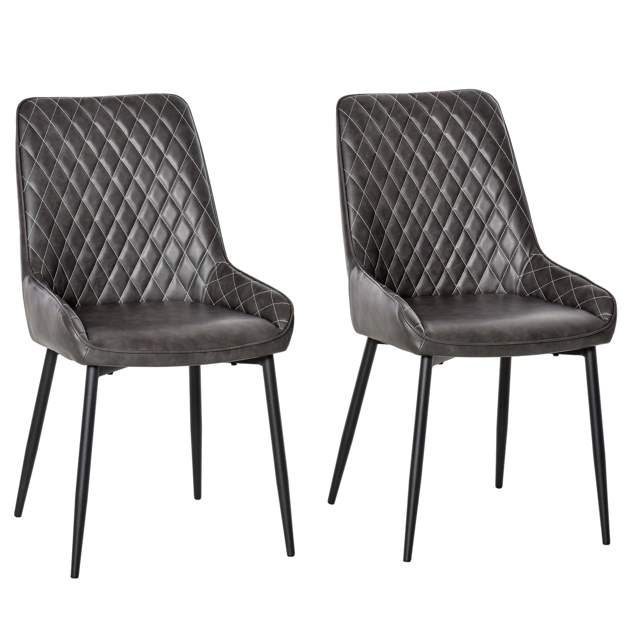 HOMCOM Retro Dining Chair Set of 2, PU Leather Upholstered Side Chairs