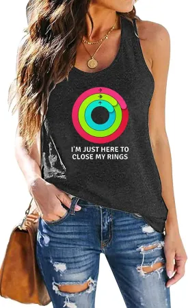 I'm Just Here to Close My Rings Tank Tops Women Rainbow Racerback Workout Tank Top Funny Letter Print Gym Tank