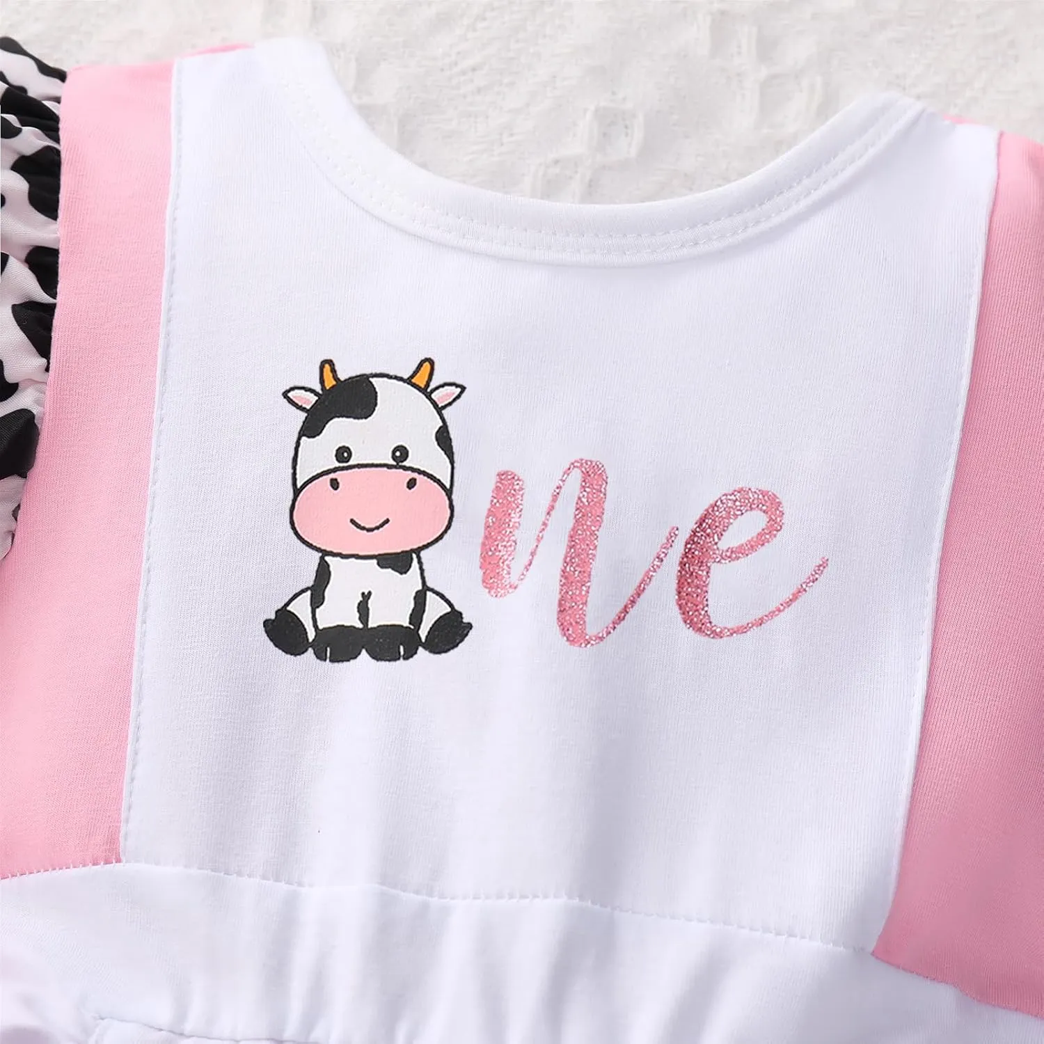 IMEKIS Baby Girl 1st Birthday Outfit Dress Headband Cow One Ruffle Sleeve Cake Smash Photo Shoot