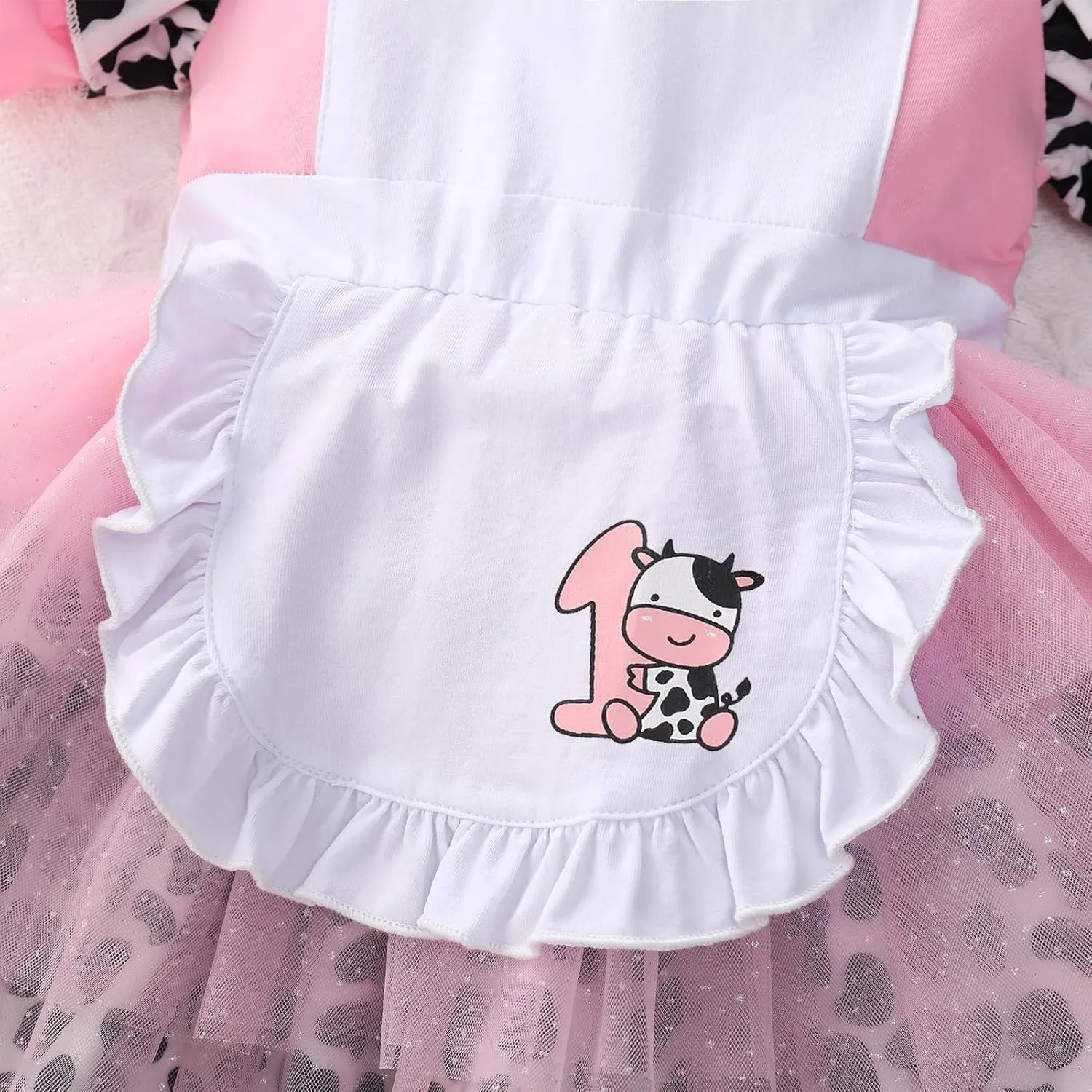 IMEKIS Baby Girl 1st Birthday Outfit Dress Headband Cow One Ruffle Sleeve Cake Smash Photo Shoot