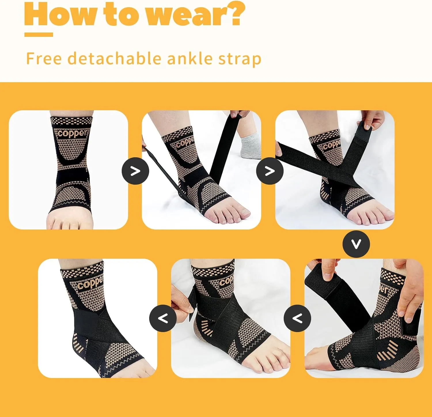 JIUFENTIAN Copper Ankle Brace Adjustable Compression Sleeve (Pair)-Ankle Support Heel Brace for Achilles Tendonitis, Plantar Fasciitis-Eases Swelling and Sprained Ankle(Medium)