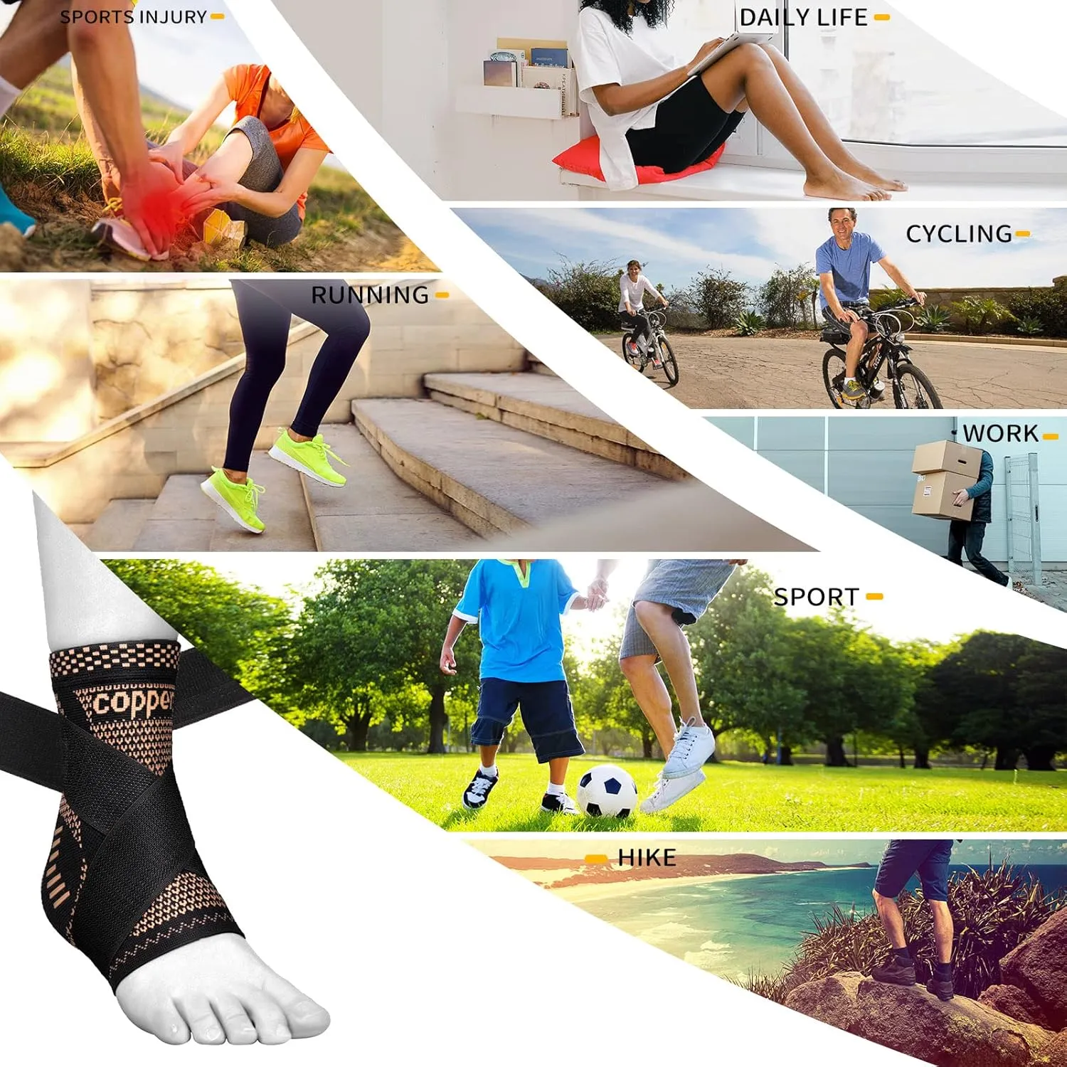 JIUFENTIAN Copper Ankle Brace Adjustable Compression Sleeve (Pair)-Ankle Support Heel Brace for Achilles Tendonitis, Plantar Fasciitis-Eases Swelling and Sprained Ankle(Medium)