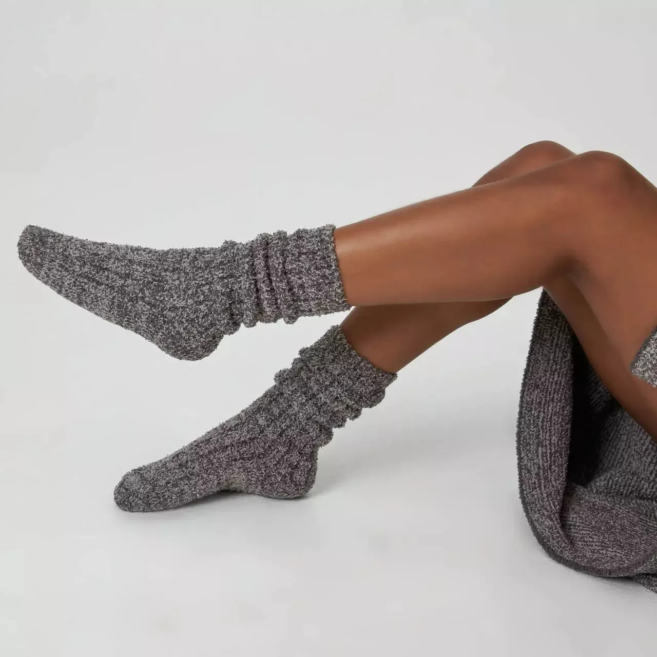 Kashwere Lounge Ultra Soft Silver Fox & Pewter Heathered Spa Socks