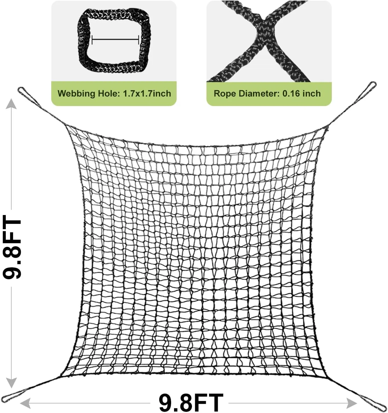 Kids Climbing Cargo Net, 9.8 * 9.8 ft Playground Safety Net, Polyester Double Layers Net Bridge for Inside, Outside, Backyard,Tree House, Obstacle Training, Monkey Bar, Black (9.8 * 9.8)