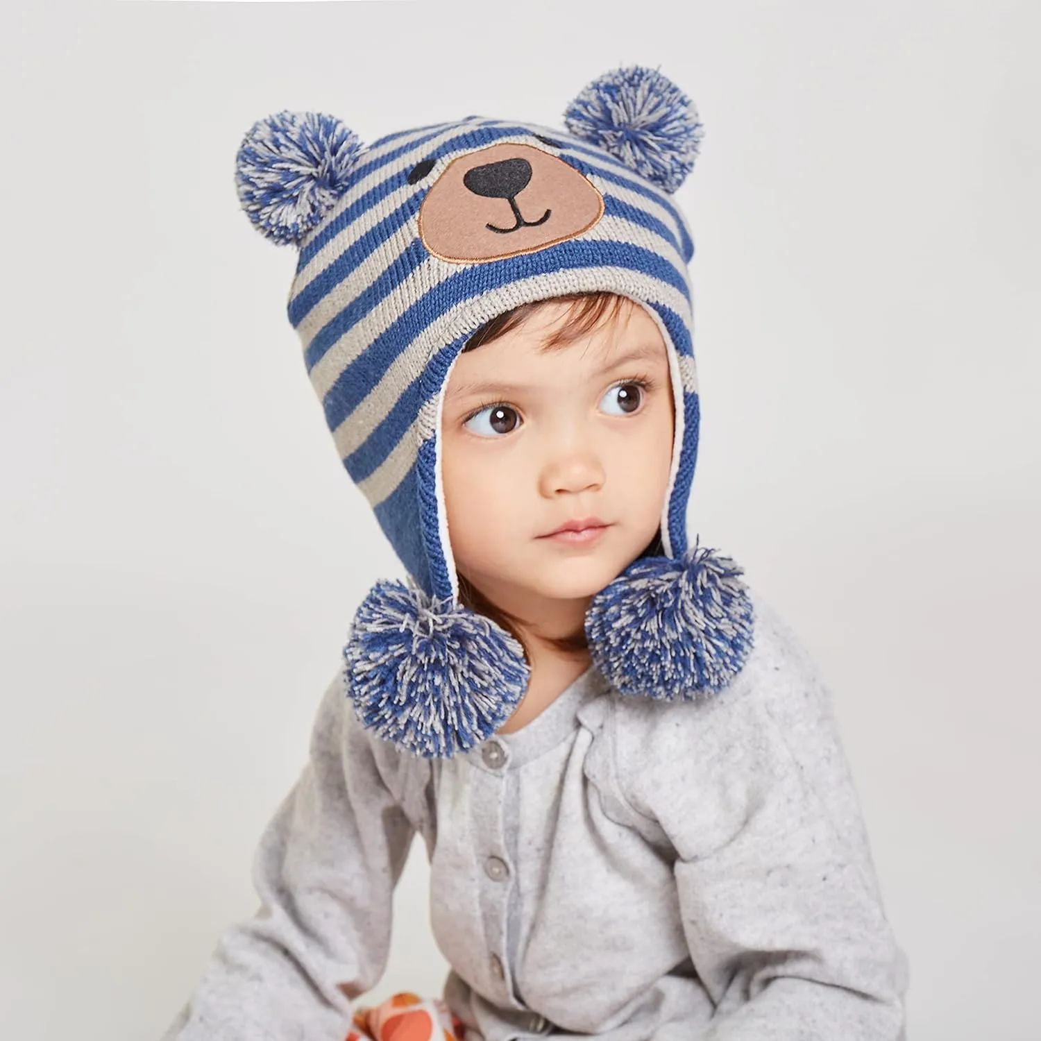 LANGZHEN Toddler Kids Infant Winter Hat,Earflap Knit Warm Cap Fleece Lined Beanie for Baby Boys Girls
