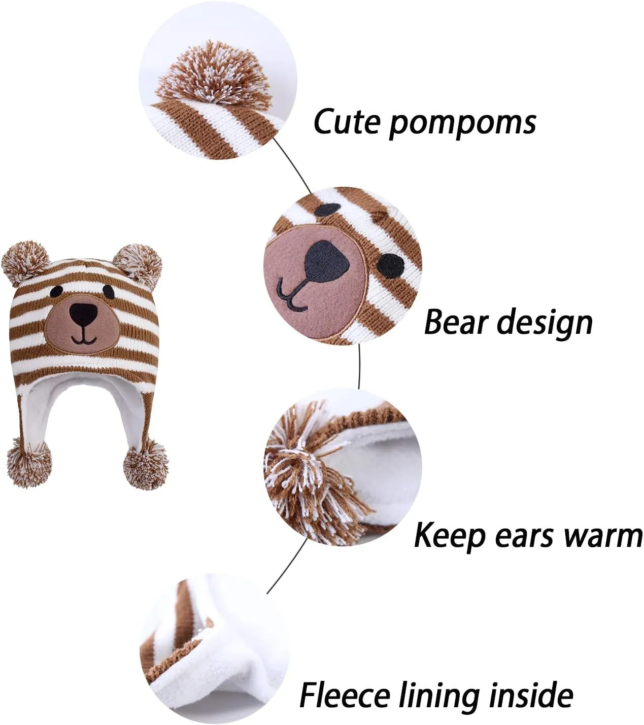 LANGZHEN Toddler Kids Infant Winter Hat,Earflap Knit Warm Cap Fleece Lined Beanie for Baby Boys Girls