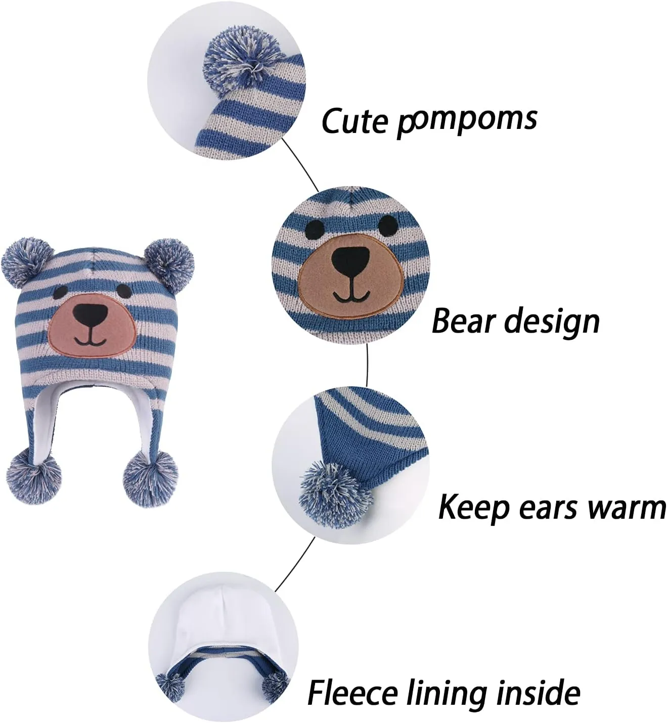 LANGZHEN Toddler Kids Infant Winter Hat,Earflap Knit Warm Cap Fleece Lined Beanie for Baby Boys Girls