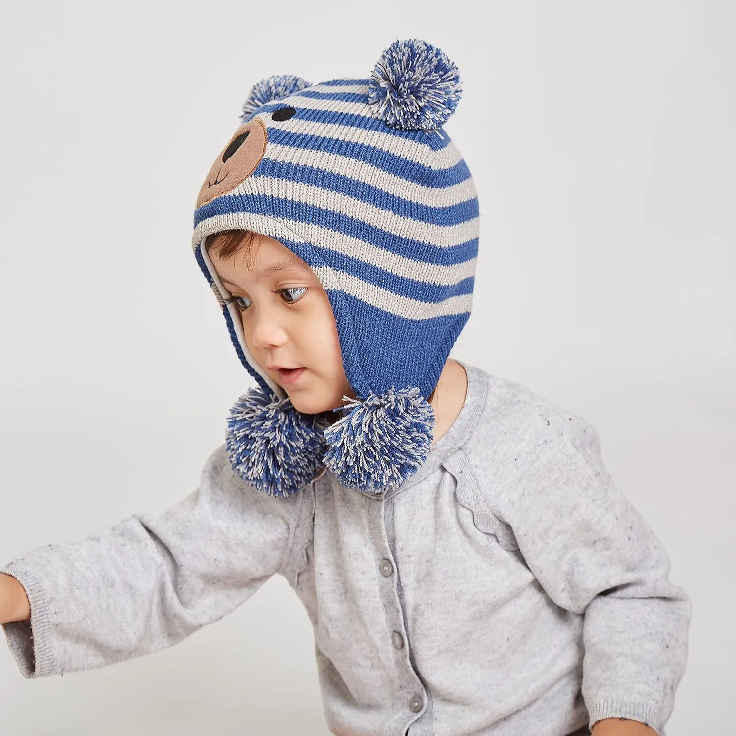 LANGZHEN Toddler Kids Infant Winter Hat,Earflap Knit Warm Cap Fleece Lined Beanie for Baby Boys Girls