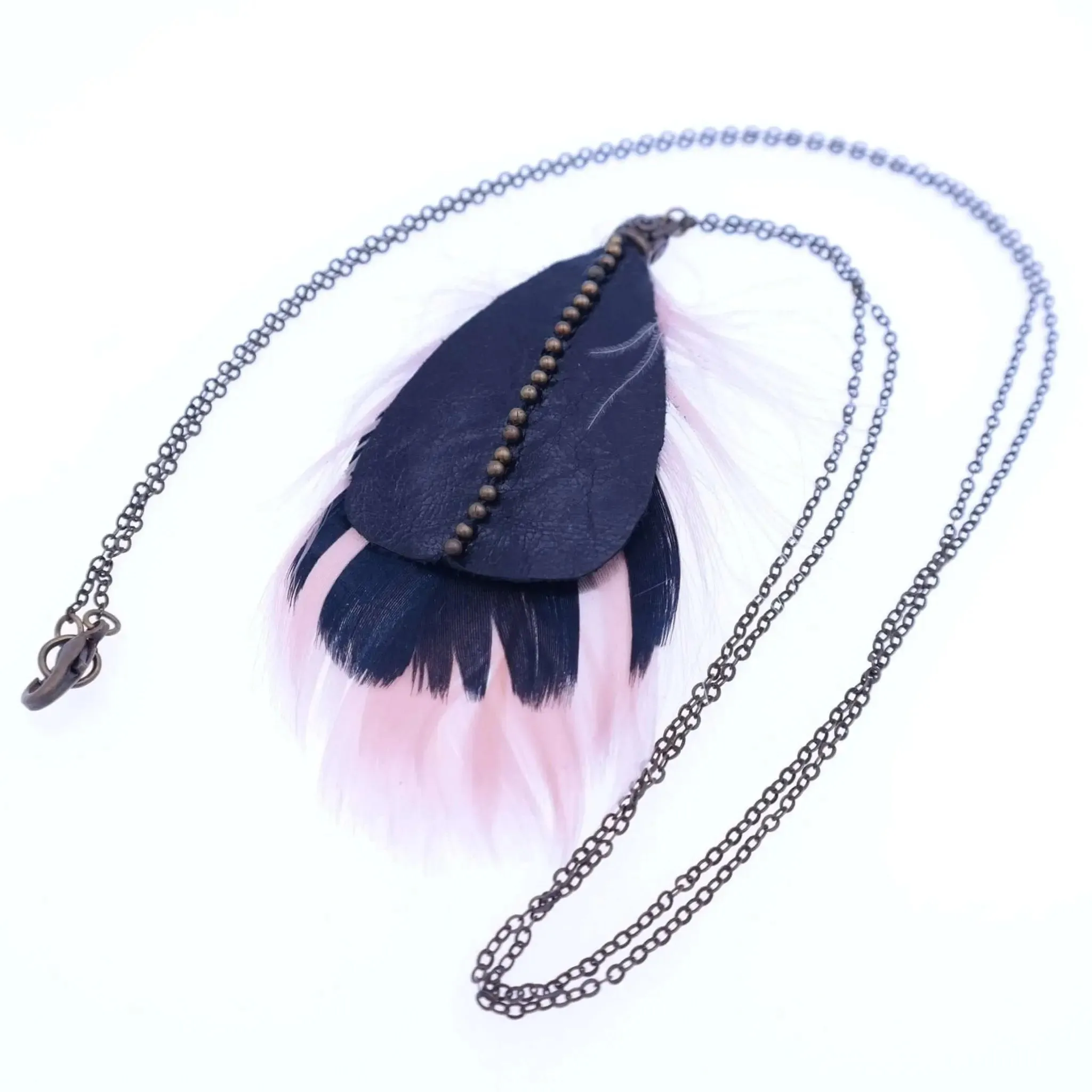 Long Feather And Leather Necklace - Flamingo Necklace