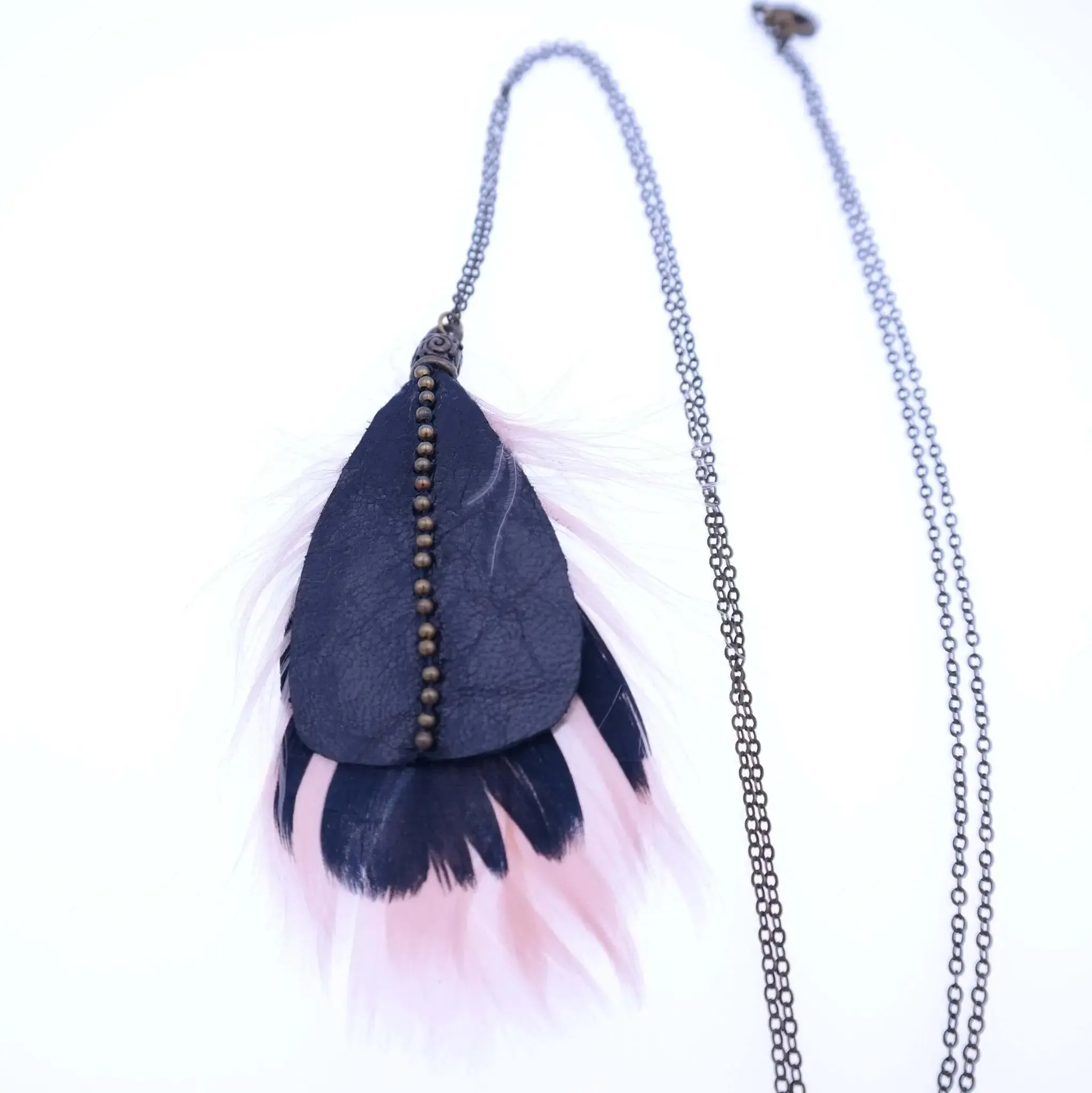 Long Feather And Leather Necklace - Flamingo Necklace