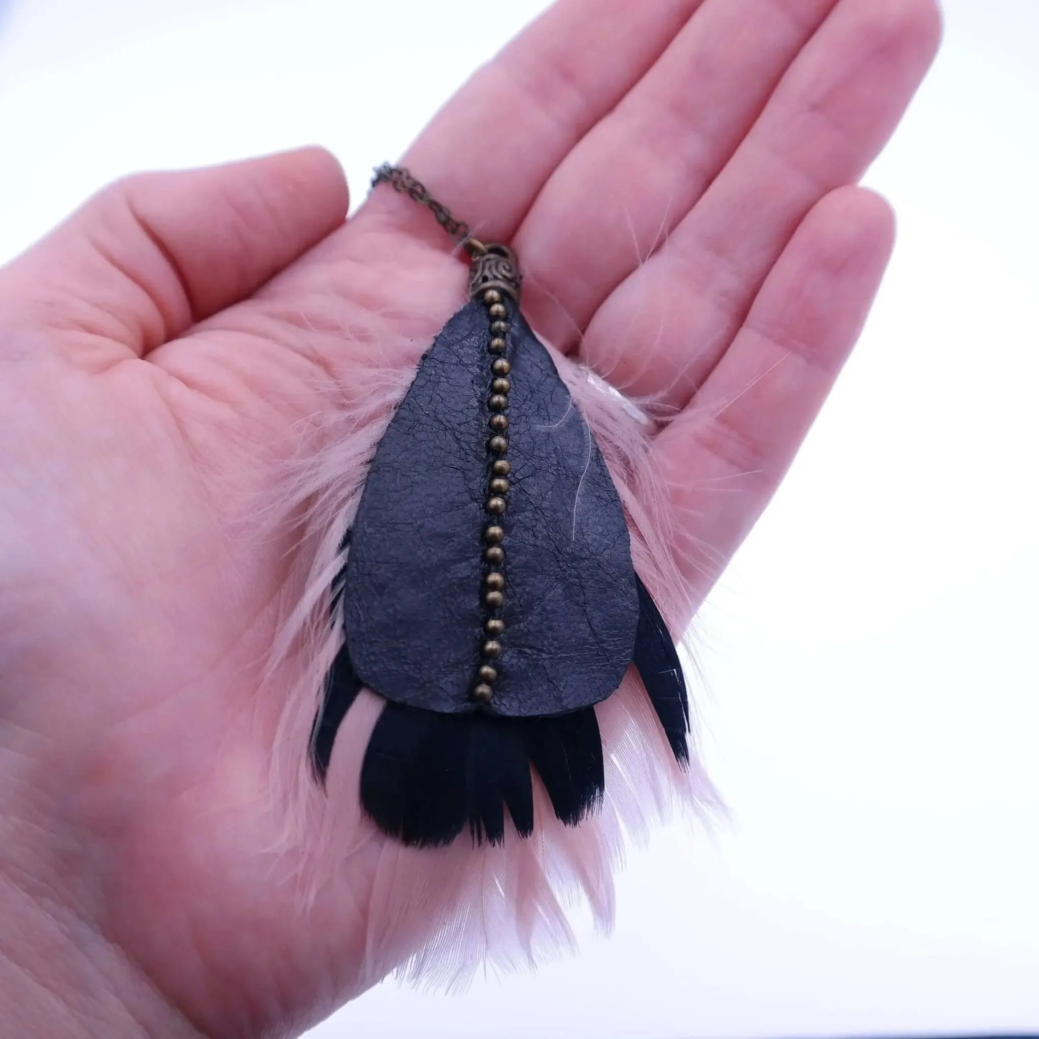 Long Feather And Leather Necklace - Flamingo Necklace