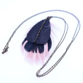 Long Feather And Leather Necklace - Flamingo Necklace