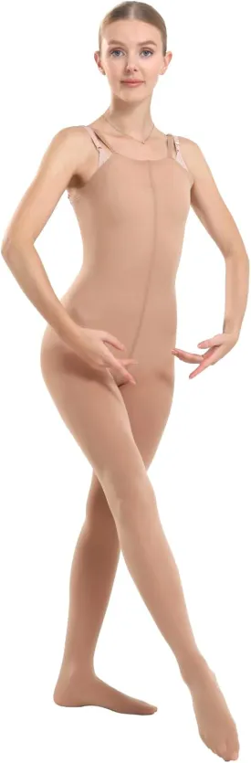 MANZI Full Body Dance Tights for Women Nude Ballet Leotard Convertible with Adjustable Straps Soft Semi Opaque Adult Tights
