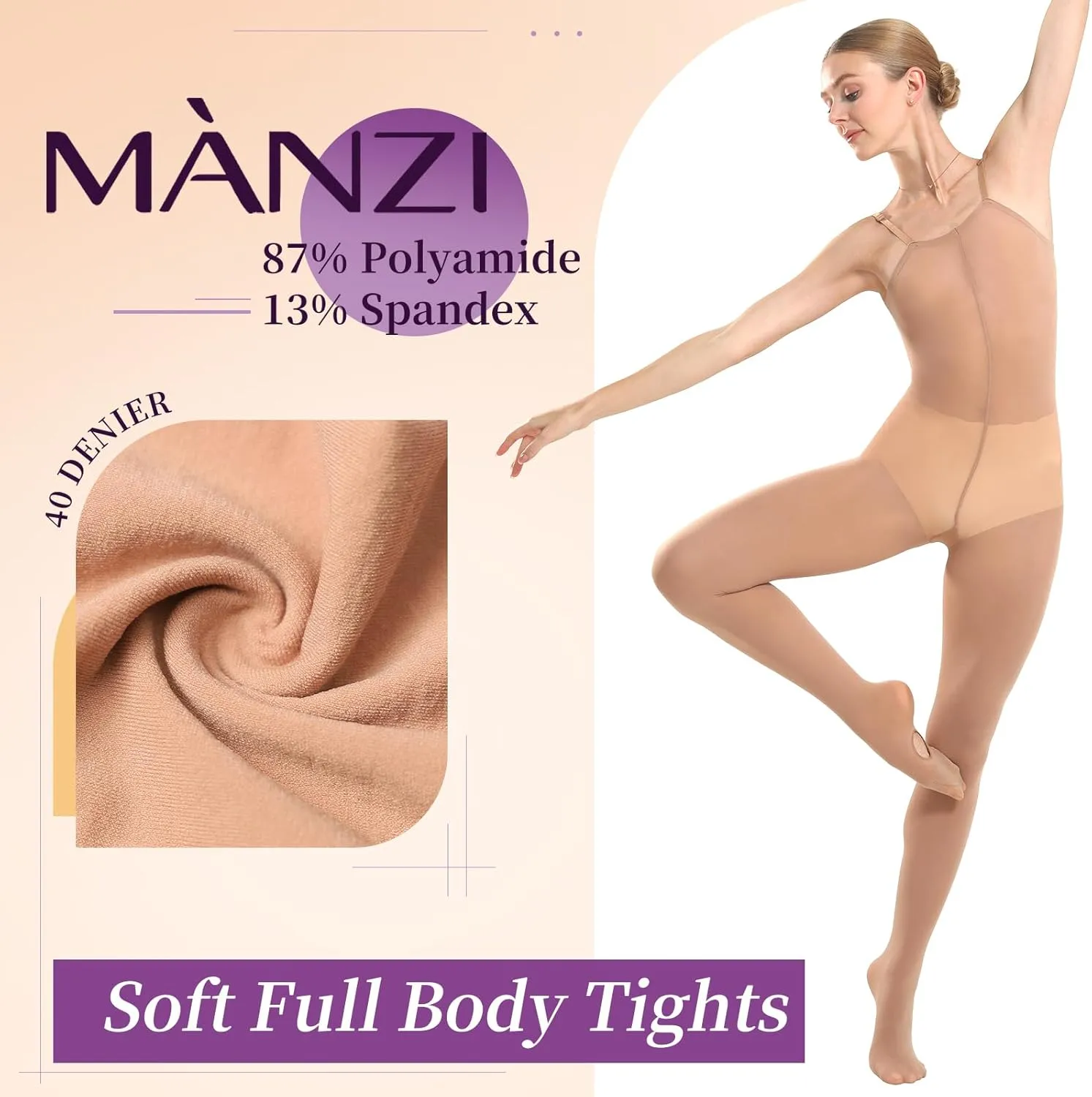 MANZI Full Body Dance Tights for Women Nude Ballet Leotard Convertible with Adjustable Straps Soft Semi Opaque Adult Tights