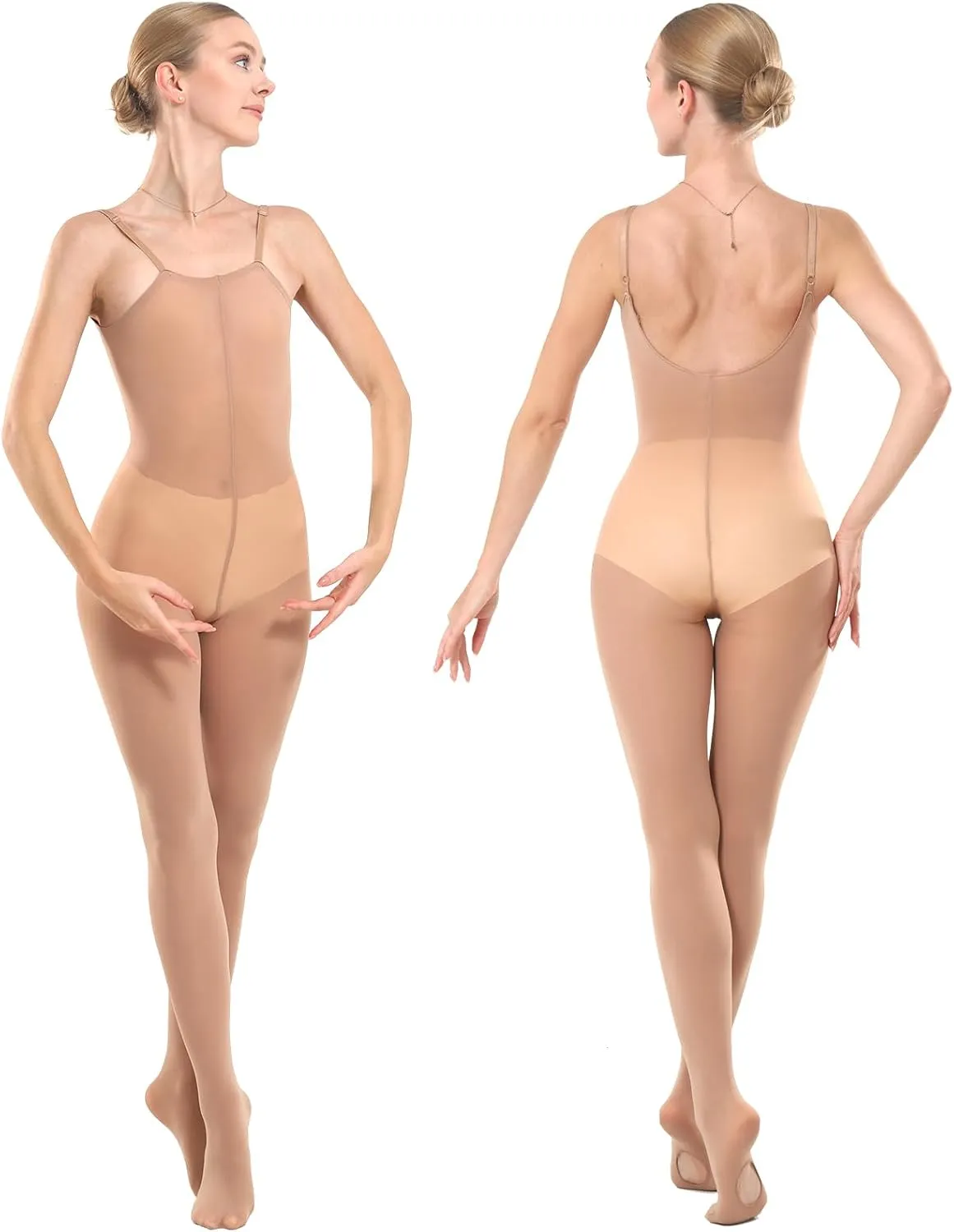 MANZI Full Body Dance Tights for Women Nude Ballet Leotard Convertible with Adjustable Straps Soft Semi Opaque Adult Tights