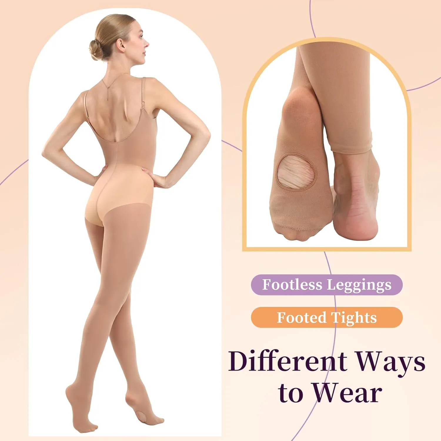 MANZI Full Body Dance Tights for Women Nude Ballet Leotard Convertible with Adjustable Straps Soft Semi Opaque Adult Tights
