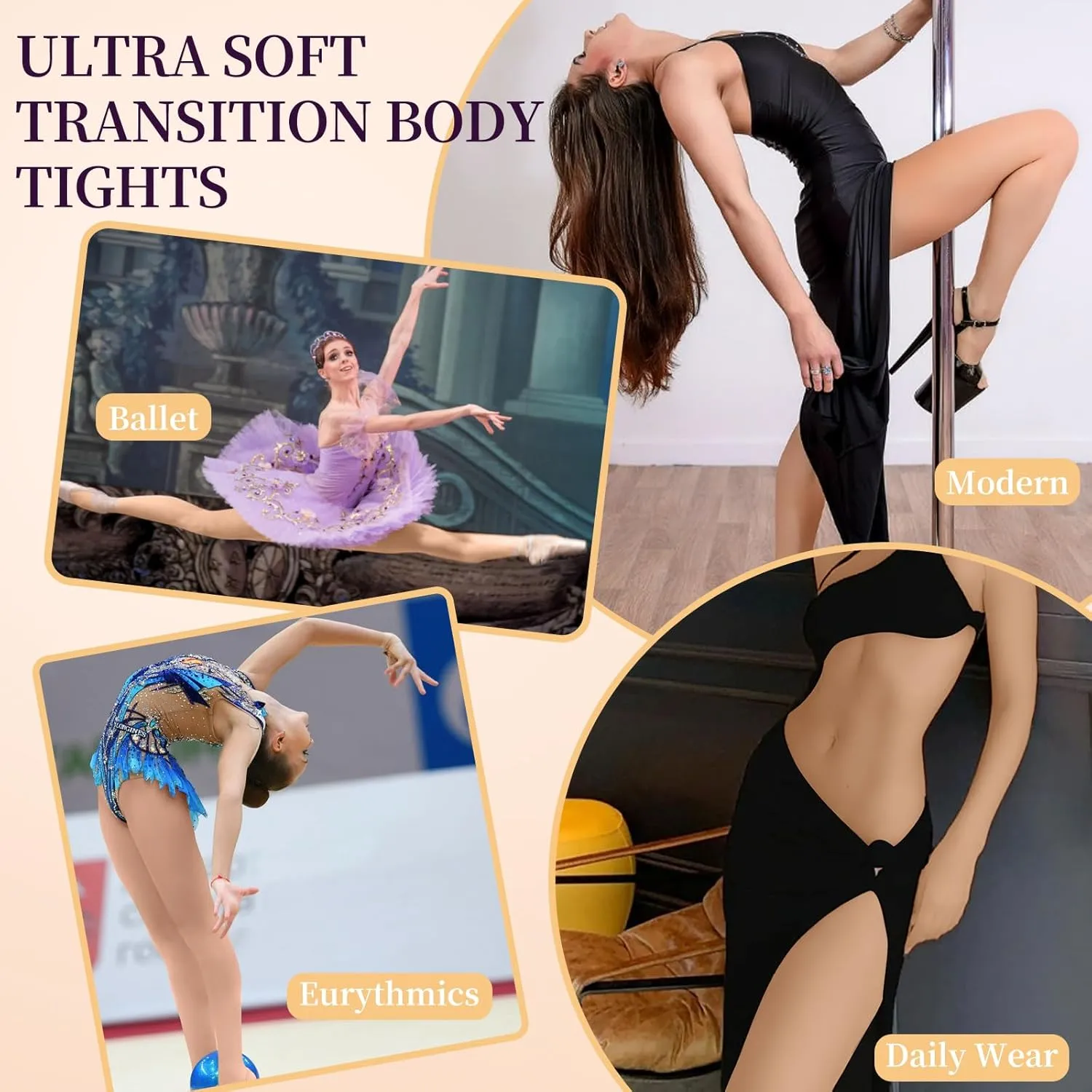 MANZI Full Body Dance Tights for Women Nude Ballet Leotard Convertible with Adjustable Straps Soft Semi Opaque Adult Tights