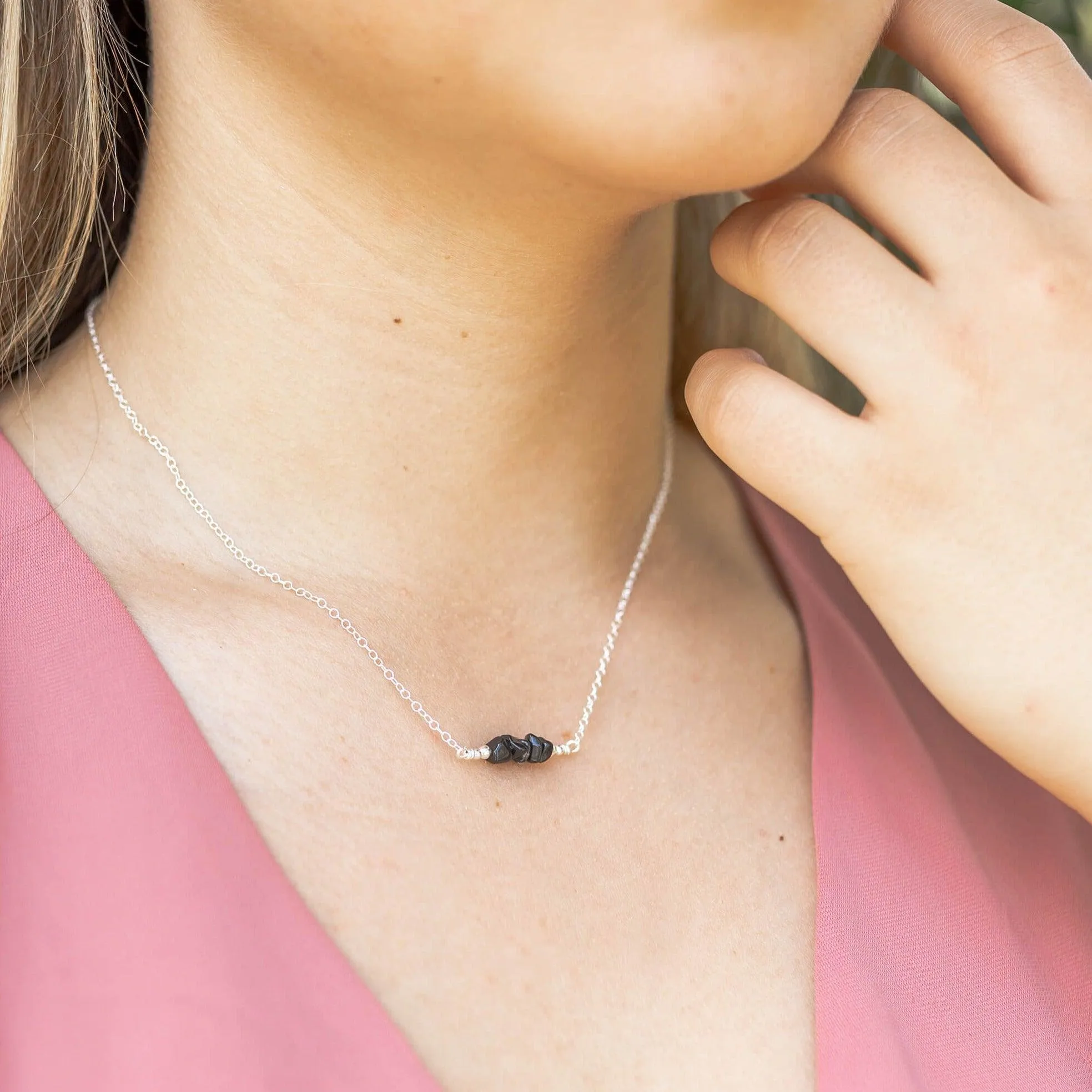 Obsidian Chip Bead Bar Necklace