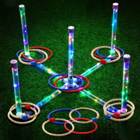 Outdoor Yard Games for Adults and Kids, LED Ring Toss Games with Multi-Color, Easy to Set Up&No Tools Need, Waterproof, Super Bright to Play at Night Outdoors, Good Gift for Kids