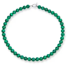 Plain Western Jewelry Green Malachite Bead Strand Necklace with Silver Clasp