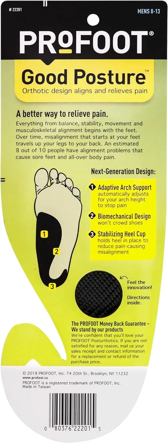 Profoot Good Posture Orthotic Alignment Insole, Men 8-13
