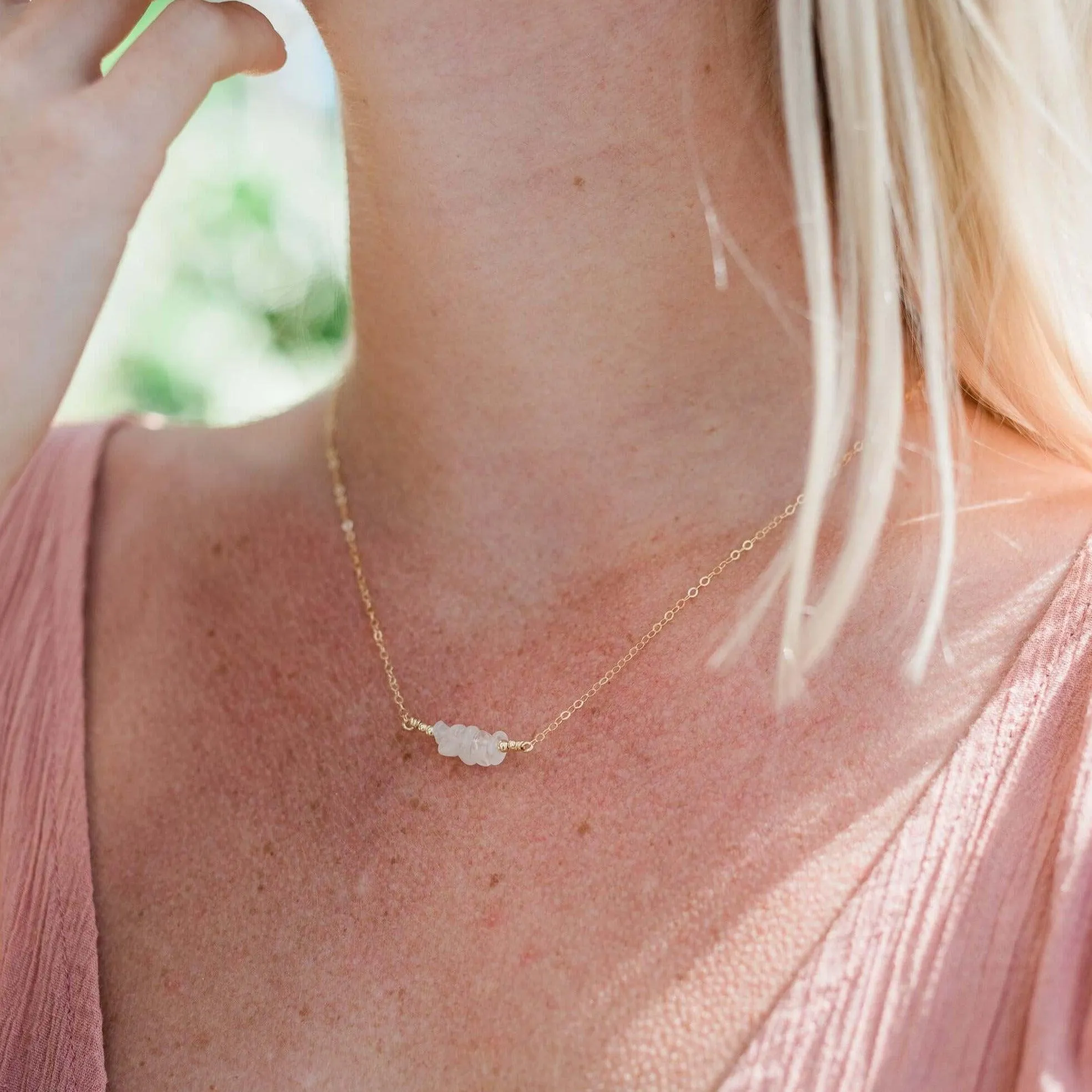Rainbow Moonstone Chip Bead Bar Necklace