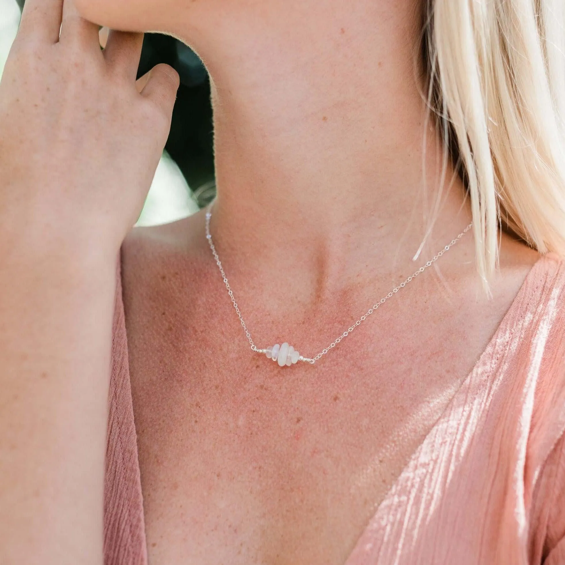 Rainbow Moonstone Chip Bead Bar Necklace