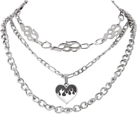 Sacina Goth Grunge Y2K Layered Flame Heart Choker, Chunky Necklace, Goth Chokers Necklace, Halloween Christmas New Year Jewelry Gift For Women, Men