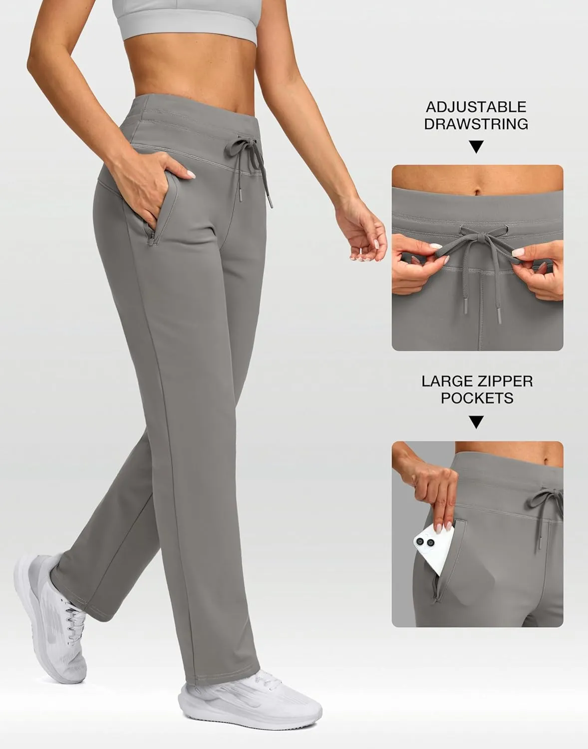 SANTINY Women's Fleece Lined Pants 29" Winter Warm Sweatpants Water Resistant Snow Ski Hiking Pants with Zipper Pockets