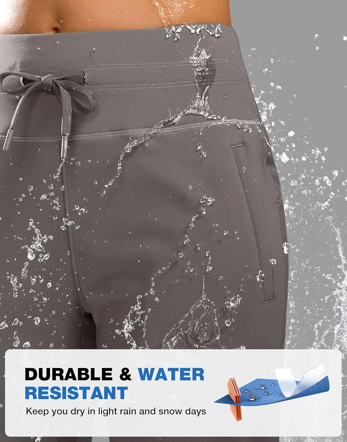 SANTINY Women's Fleece Lined Pants 29" Winter Warm Sweatpants Water Resistant Snow Ski Hiking Pants with Zipper Pockets