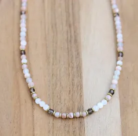 Selenite, Sunstone and Smoky Quartz Delicate Beaded Necklace