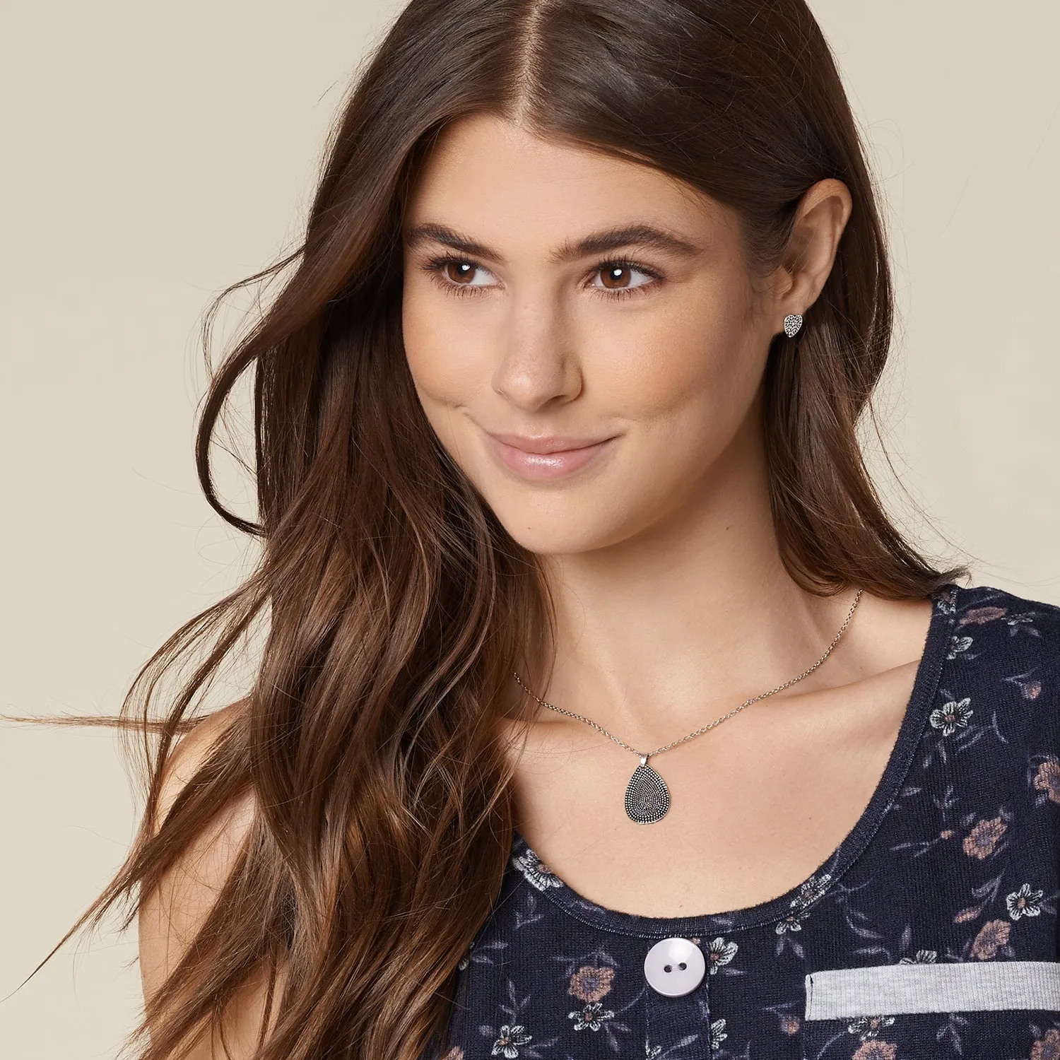 Silver Studded Open Teardrop Necklace - Final Sale