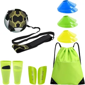 Soccer Training Equipment Solo Soccer Kick Trainer for Kids & Youth, Juggling Practice Equipment Soccer Stuff with Shin Guard&Shin Guard Sleeves Skills Improvement Gifts for Boys Girls