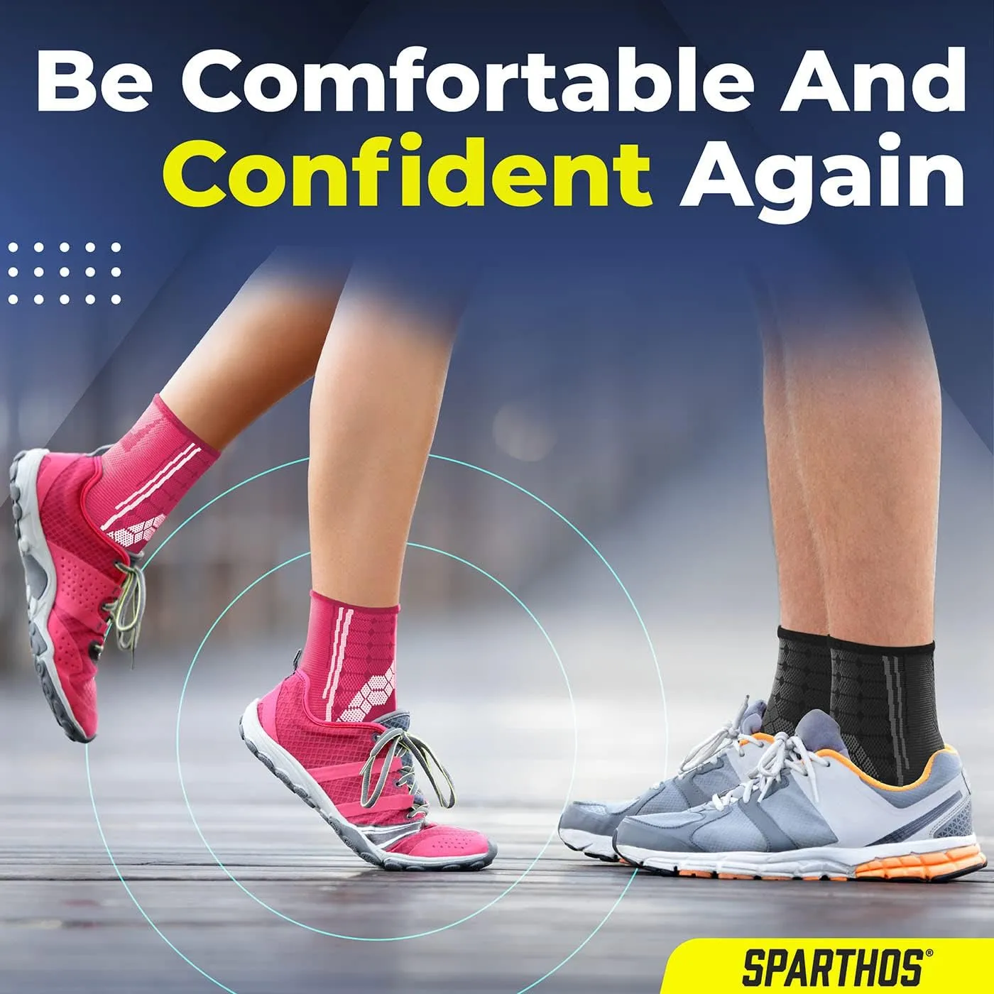 Sparthos Ankle Compression Socks (Pair)  Plantar Fasciitis Ankle Brace with Arch Support  Foot Sleeves for Men and Women  Injury Recovery - Pain Relief from Sprains, Strains, Arthritis (Black-S)
