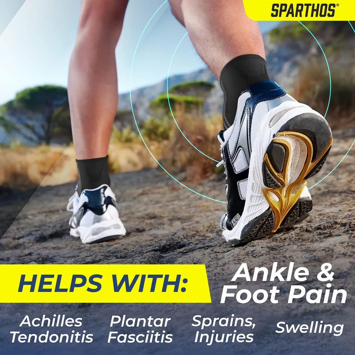 Sparthos Ankle Compression Socks (Pair)  Plantar Fasciitis Ankle Brace with Arch Support  Foot Sleeves for Men and Women  Injury Recovery - Pain Relief from Sprains, Strains, Arthritis (Black-S)