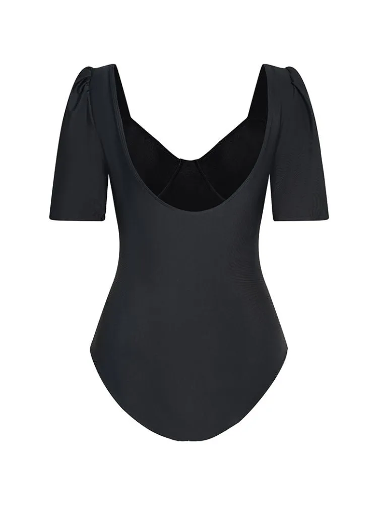 Sporty Block Stitching One-Piece Swimsuit - Women's