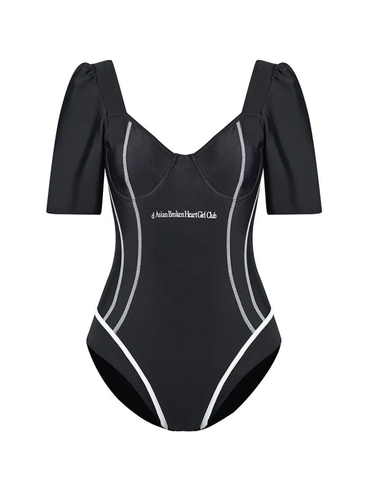 Sporty Block Stitching One-Piece Swimsuit - Women's