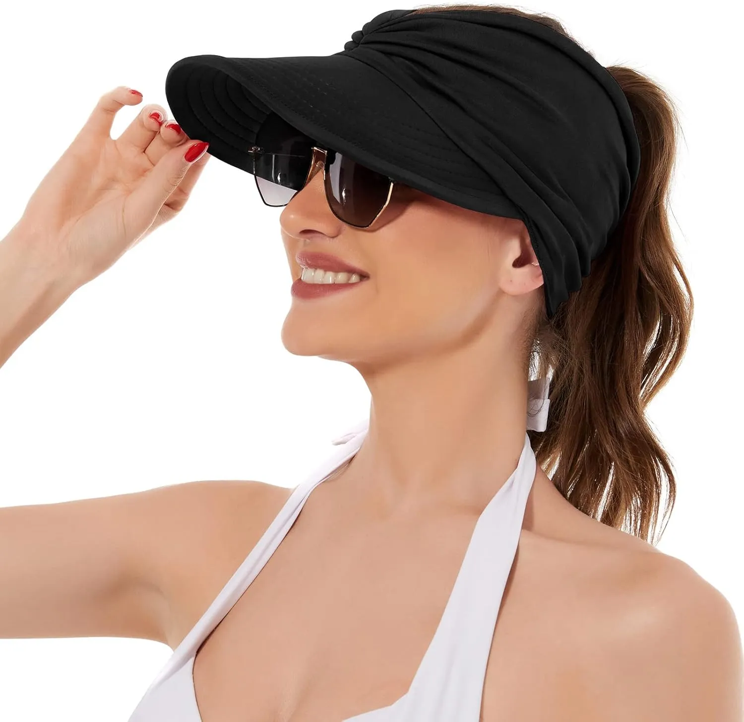 Sun Hats for Women UV Protection Sun Visor Wide Brim Summer Hats with Ponytail