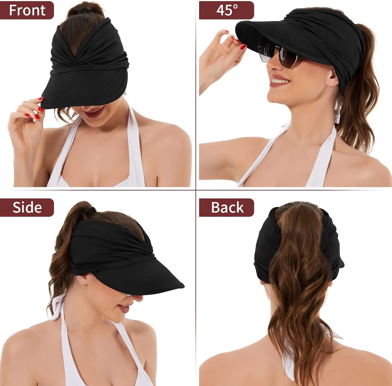 Sun Hats for Women UV Protection Sun Visor Wide Brim Summer Hats with Ponytail