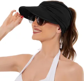Sun Hats for Women UV Protection Sun Visor Wide Brim Summer Hats with Ponytail