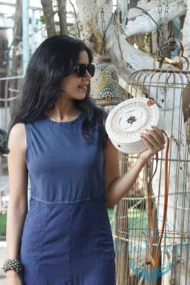 Sunny Leaf White Round Sling  Bag