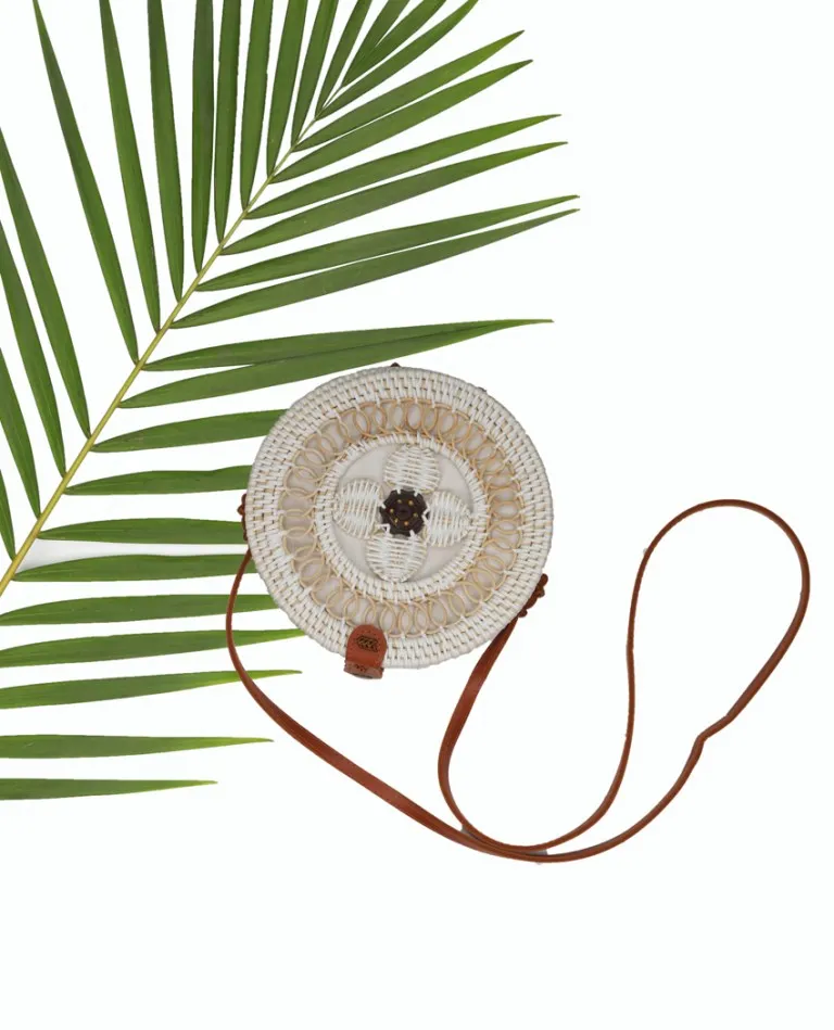 Sunny Leaf White Round Sling  Bag
