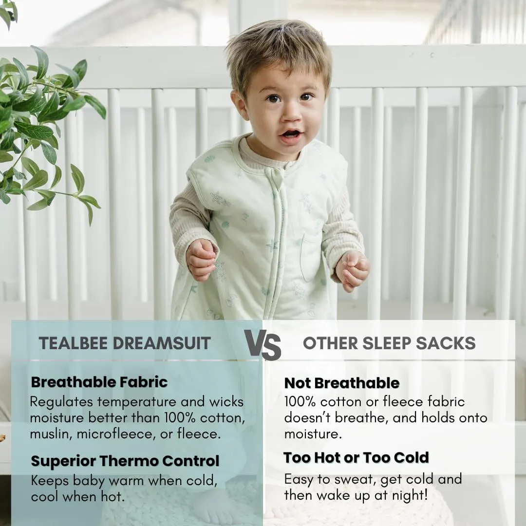 Tealbee Dreamsuit: Toddler Sleep Sack with Feet 12-18 Months, 18-24 Months - 1.5 TOG Winter Baby Wearable Blanket for Walkers - Rayon made from Bamboo, Organic Cotton Sleep Bag - Seashell