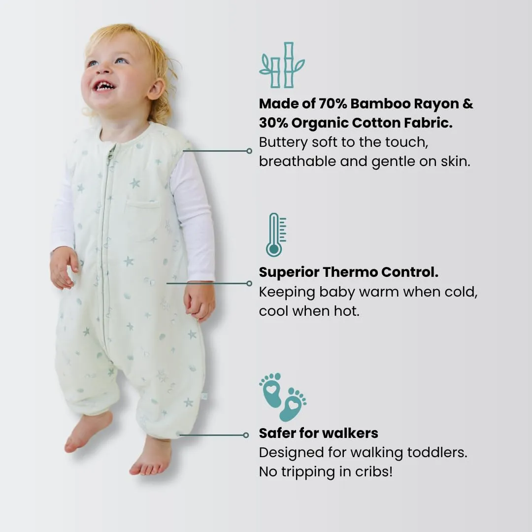 Tealbee Dreamsuit: Toddler Sleep Sack with Feet 12-18 Months, 18-24 Months - 1.5 TOG Winter Baby Wearable Blanket for Walkers - Rayon made from Bamboo, Organic Cotton Sleep Bag - Seashell