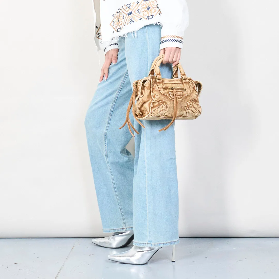 Vintage washed leather handbag with top handles wholesale