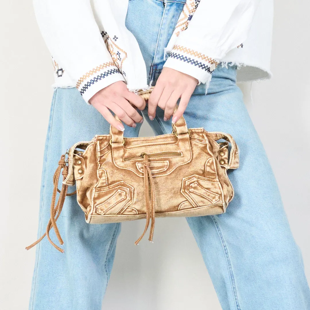 Vintage washed leather handbag with top handles wholesale